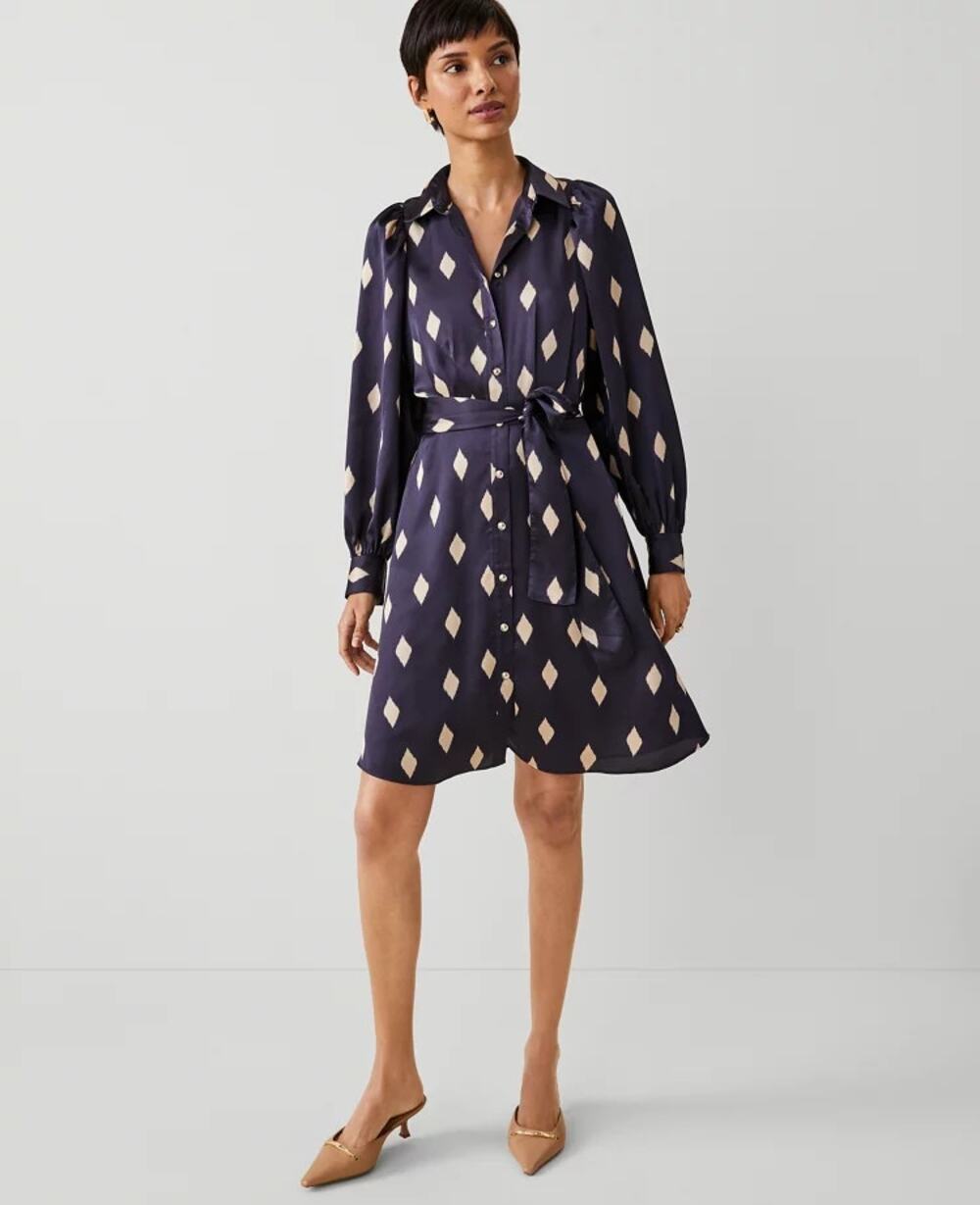 Ann Taylor Geo Collared Belted Mini Shirtdress Night Sky Women's Size 12 NWT